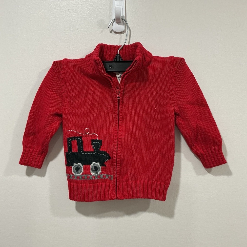 Oshkosh B Gosh Boys Red Sweater With Train Applique Size 18 Months Zip Up